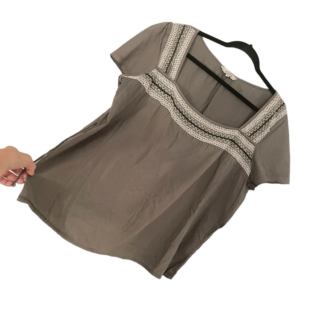 AE SPORT Cotton Embroidered Square Neck Short Sleeve Blouse Olive Green 14 - Picture 6 of 9